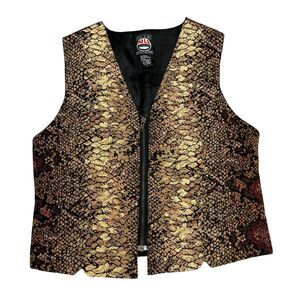 NU-ID Women’s Tapestry Brocade Vest Size Large Tan & Black 90s/00s Vintage Snake